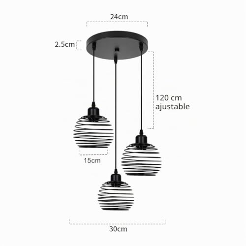 ZMH Vintage Black 3 Light Pendant Light with Cage E27 | Industrial Metal Design with 120cm Adjustable Cord for Dining Room Bulbs Not Included