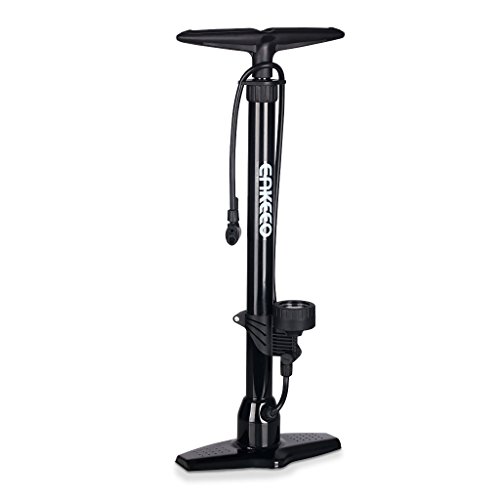 Enkeeo Bike Floor Pump 160 PSI Track Pump with Gauge Fits Presta &amp; Schrader (No Valve Changing Needed) for Bike Tires Sports Balls Airbed and Water Toy ( Needle/Plastic Valve Adapter Included, Black)