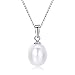 DIAMOVI The Ultimate Sterling Silver Jewelry 100% Real Natural Freshwater White Pearls | Silver Chain Pendant & Hoop Earrings | White Pearls For Women | Come In A Fine Jewelry Bag
