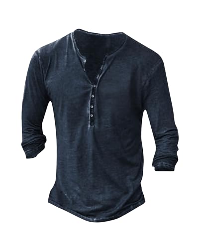 Nemxce Hemd Herren Langarm Henley Shirt Vintage Freizeithemd T Shirt V Ausschnitt Slim Fit T-Shirt
