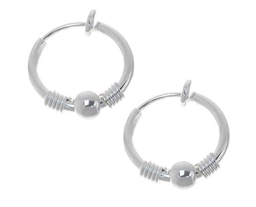 BodySparkle Body Jewelry Pair of Captive Bead Look Non Pierce Clip On Hoop Fake Cartilage Helix Earrings Lip Nose Ring