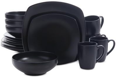Gibson Signature Living 16-Pc. Majorca Matte Glaze Black Square Dinnerware Set