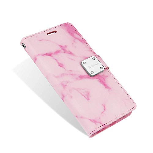 LG Stylus 4, Stylo 4 [El Lumiere Marble Wallet Case] Multi-Card Slot Wallet Case [Drop Protection] Premium Leather [Kickstand Feature] (M-Hot Pink) - Thumbnail 4