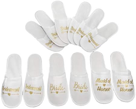 Bachelorette Party Wedding Slippers Bride Maid of Honor Bridesmaid 6 Pack Spa Hotle Slippers US Women Size 11 (B)