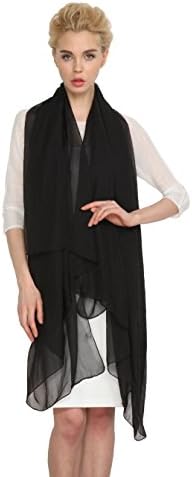 100% Silk Scarf, Faurn Women Oversized Pure Mulberry Silk Chiffon Scarves Black