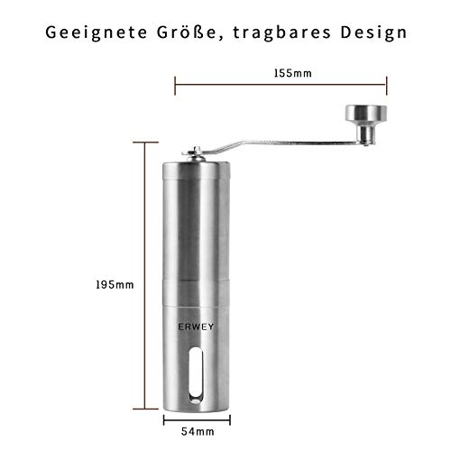 ERWEY Kaffeemühle Manuell mit Keramikmahlwerk Kaffeemühle Hand Handkaffeemühle aus Edelstahl Espressomühle mit… – Bild 3