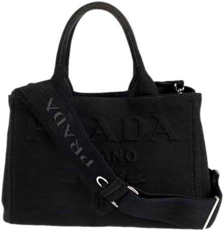 Amazon.com: Prada Black Logo Jacquard Canvas Satchel Crossbody Bag