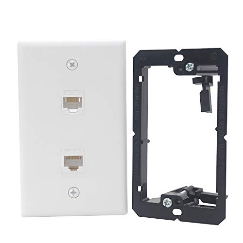 KCC Industries 2-Port Cat6 Ethernet Cable Wall Plate | Female-Female with Mounting Bracket +UL/CSA Listed Safe+