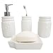 4-Piece Ceramic Mason Jar Bathroom Set (White), By Home Basics | Beautiful and Contemporary Design Bathroom Accessory Sets | Bath Accessories For Bathroom | Includes Soap Dish, Tumbler, Toothbrush Holder, and Lotion Dispenser