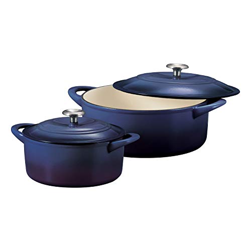 Tramontina 80131/335DS Enameled Cast Iron Covered Round Dutch Oven Combo, 2-Piece (7-Quart & 4-Quart), Blue