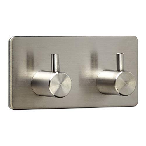 2 x Wall Hooks Pandora Double (90 x 45 x 29 mm) Stainless Steel Rust-Free 3M Self-Adhesive for Kitchen and Bathroom Hook Rack Wall Hook from SO-TECH®