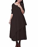 ZANZEA Women Vintage Round Neck Two-layer A-line Loose Kaftan Long Maxi Dress