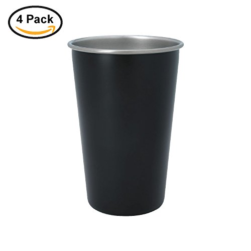 Thirsty Rhino Tenki, 16 oz Stainless Steel Pint Cup Glass Tumbler Mug, Matte Black (Set of 4)