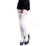Kingfansion Womens Girls Fashion Opaque Over Knee Thigh High Elastic Socks (White)