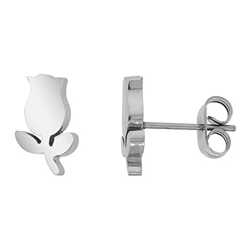Small Stainless Steel Tulips Stud Earrings 3/8 inch