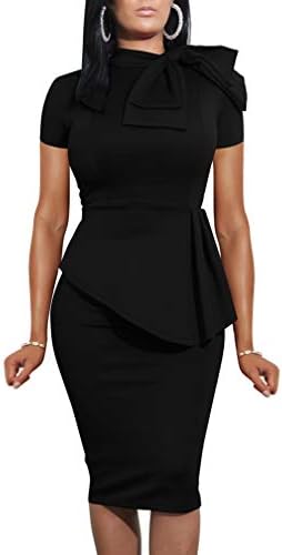 LAGSHIAN Women Fashion Peplum Bodycon Short Sleeve Bow Club Ruffle Pencil Party Dress 1 LAGSHIAN Women Fashion Peplum Bodycon Short Sleeve Bow Club Ruffle Pencil Party Dress