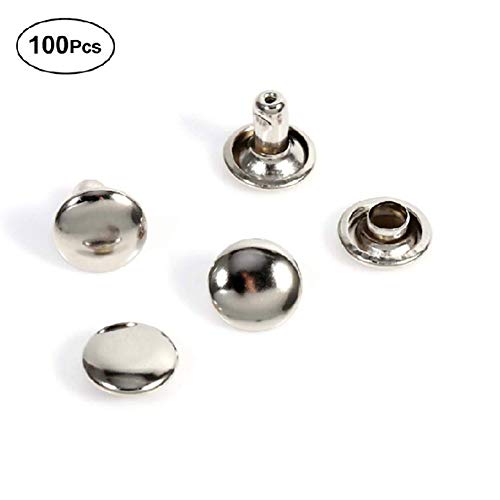 Yosoo 100Pcs Bulk Double Cap Rivets 8x8mm for Leather, DIY Craft, Bag, Shoes Repairs, Pet Collar-Sliver