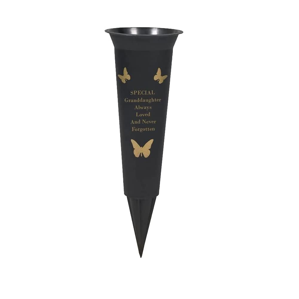 PHG Limited Edition Graveside Flower Vase with Personalised Verse | Unique Grave Side Flower Pot | Memorial Gift for Loved One | Durable Plastic Flower Holder | 33 x 11 (Granddaughter Black)