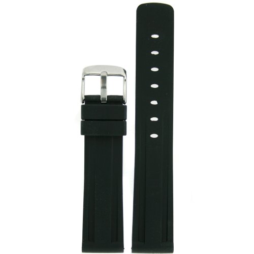Watch Band Silicone RubberBlack Strap Waterproof Stainless Buckle 18 millimeters