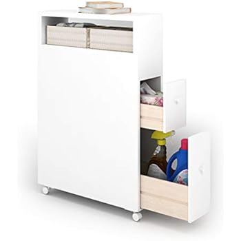 Amazon Com Tangkula Slim Bathroom Storage Cabinet Wooden Rolling