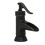 MYHB Waterfall Bathroom Vessel Sink Faucet with Drain Stopper Brass Vintage Single Handle Lever Mixer Taps, Oil Rubbed Bronze