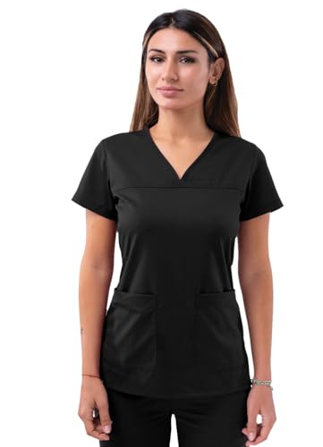 Adar Pro Scrubs for Women - Sweetheart V-Neck Scrub Top - P4210 - Black - S at Amazon