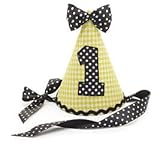 1st Birthday Party Hat #1 Yellow Gingham Black Dot Fabric Ribbon Tie Bumble Bee