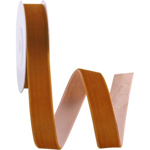 CABODYALS 2 Rolls 12M 38mm Light Brown Velvet Ribbon Wide Vintage Single Sided Soft Crushed Velvet Fabric Spool Ribbons for Sewing Making Flower Bouquet Gift Wrapping Decoration Diy Craft