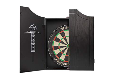 HAN'S DELTA Professional Bristle Dartboard Cabinet Set, Metal Corner Reinforcement, Regulation Steel Tip Dartboard, Includes 6 Steel Tip Darts and Scoreboards (Black)