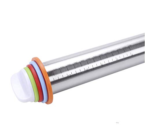 Adjustable Rolling Pin, Stainless Steel Roller Pins with 4 Removable Adjustable Thickness Rings and Pastry Mat for Baking, Pastry, Pizza Pie, Cookie, Fondant Dough - Thumbnail 5