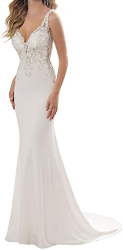Mella Ivory Sheath V-neck Sleeveless Wedding Dresses for Bride 2017 US10