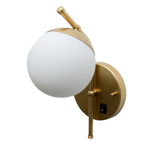Arandela de Parede Moderna Inclinada Dourada Com Interruptor com Globo Vidro 12cm Para Decorar Casa e sala, Cama Cabeceira, Quarto, lavabo