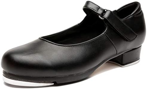 KOFOTNLeahershoe Slide Buckle Leather Tap Shoes Dancing Shoes for Girls, Black, 2.5 Little Kid