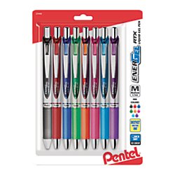 Pentel EnerGel RTX Retractable Liquid Gel Pen, Medium Line, Metal Tip, Assorted Ink, 8-Pack (BL77BP8M)