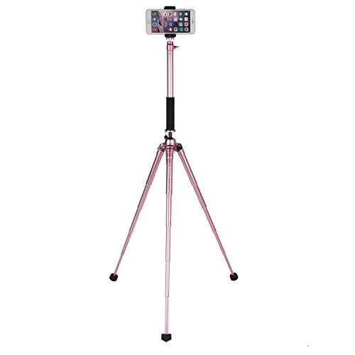 COMAN MT50 Selfie Stick Tripod Kit Compact for Travel with Bluetooth Remote and Phone Adapter for iPhone Smartphone and Digital Camera Aluminum (Rose Gold)