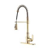 KES Brass Singel Handle Pull Down Kitchen Faucet with Retractable Pull Out Wand, High Arc Swivel Spout, Titanium Gold, L6936BLF-PG