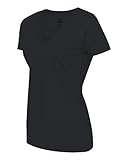 Fruit Of The Loom Women's Heavy Cotton HD V-Neck T-Shirt, BLACK, XL