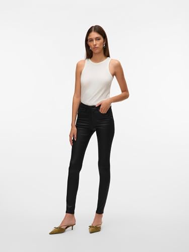 Vero Moda Women's Vmflash Mr Skinny Coated Pants Noos Jeans, Black, XL