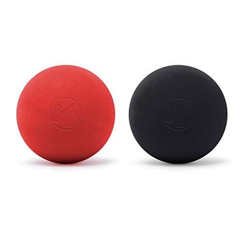 Lacrosse Ball Massage Ball 2 Pack, 2 Muscle Roller Massage Balls for Physical Therapy, Yoga, Crossfit, Myofascial Release, Archer MedTech Brand (Black, Red)