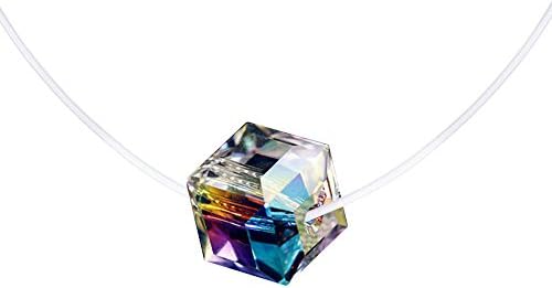 Belons Stainless Steel Purple/White Crystal Women Girl Solitaire Pendant Necklace Invisible Chain Choker