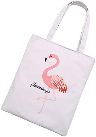 FEIDAj Shopping Pouch Bag Women Flamingo Large Capacity Canvas Shopping Shoulder Bag Travel Handbag Tote - White