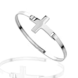 925 Sterling Silver, Rose or Gold-Plated Wide Flat Sideways Cross Christian Wrap Bangle Bracelet
