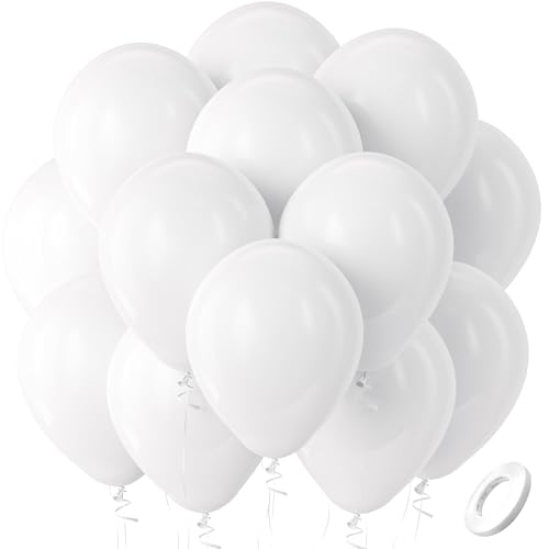 Bezente White Balloons Latex Party Balloons, 100 Pack 12 inch Round Helium Balloons for Graduation Retirement Wedding Birthday Engagement Bridal Shower Party Backdrop Decorations