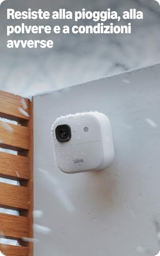 Videocamera esterna 2K+ Blink (ultimo modello) —videocamera di sicurezza smart senza fili, risoluzione video 2K, audio ottimizzato, durata delle pile fino a due anni. Sistema da 4 videocamere, bianco