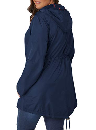 Eytino Women Plus Size Lightweight Windbreaker Drawstring Hooded Jacket with Pocket,1X Blue