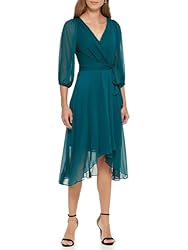 DKNY Women's Balloon Half Sleeve Faux Wrap Midi