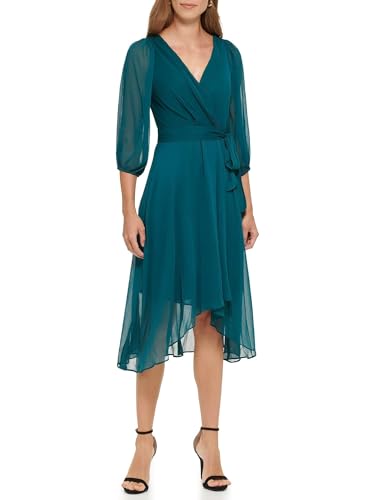 DKNY Women's Balloon Half Sleeve Faux Wrap Midi