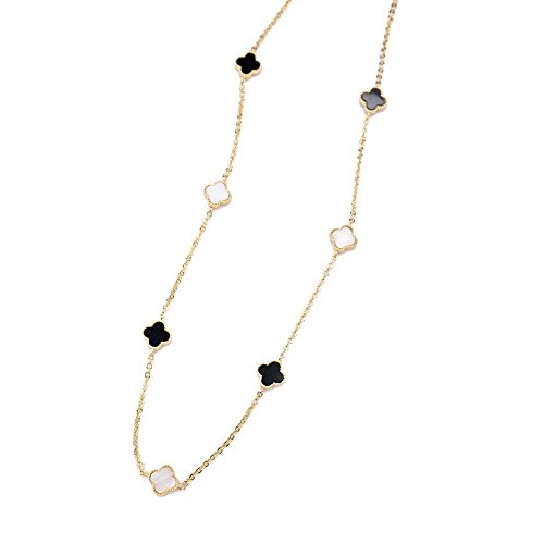 Lauren-Spencer Alhambra White & Black Alhambra Necklace, Silver Alhambra Necklace, Birthday Gift, Long Chain Necklace BN927-2 (Gold)
