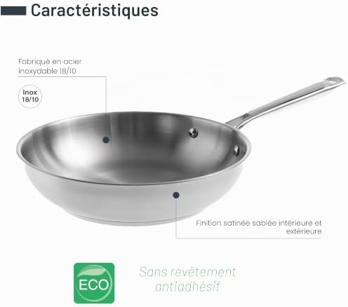 44420 - Poêle Acier Inox 18/10 Cuisine, Antiadhésif, M...