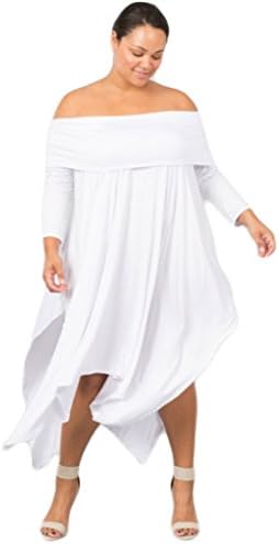 Great Deals 4 U Now Strapless Off Shoulder Loose Casual Asymmetrical Oversize Handkerchief Hem Jersey Dress - Off White - 1XL